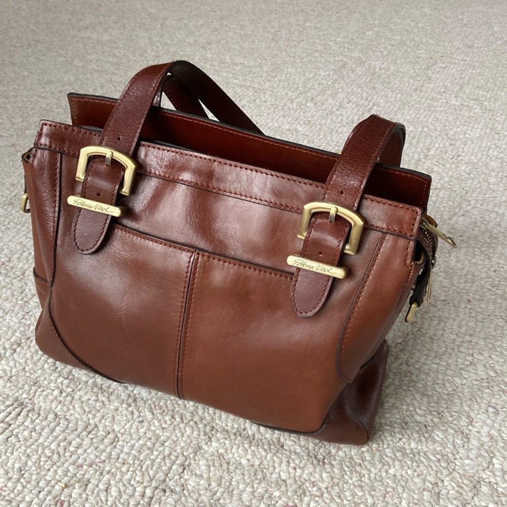 Patricia Nash Helmsley British Tan smooth leather satchel
